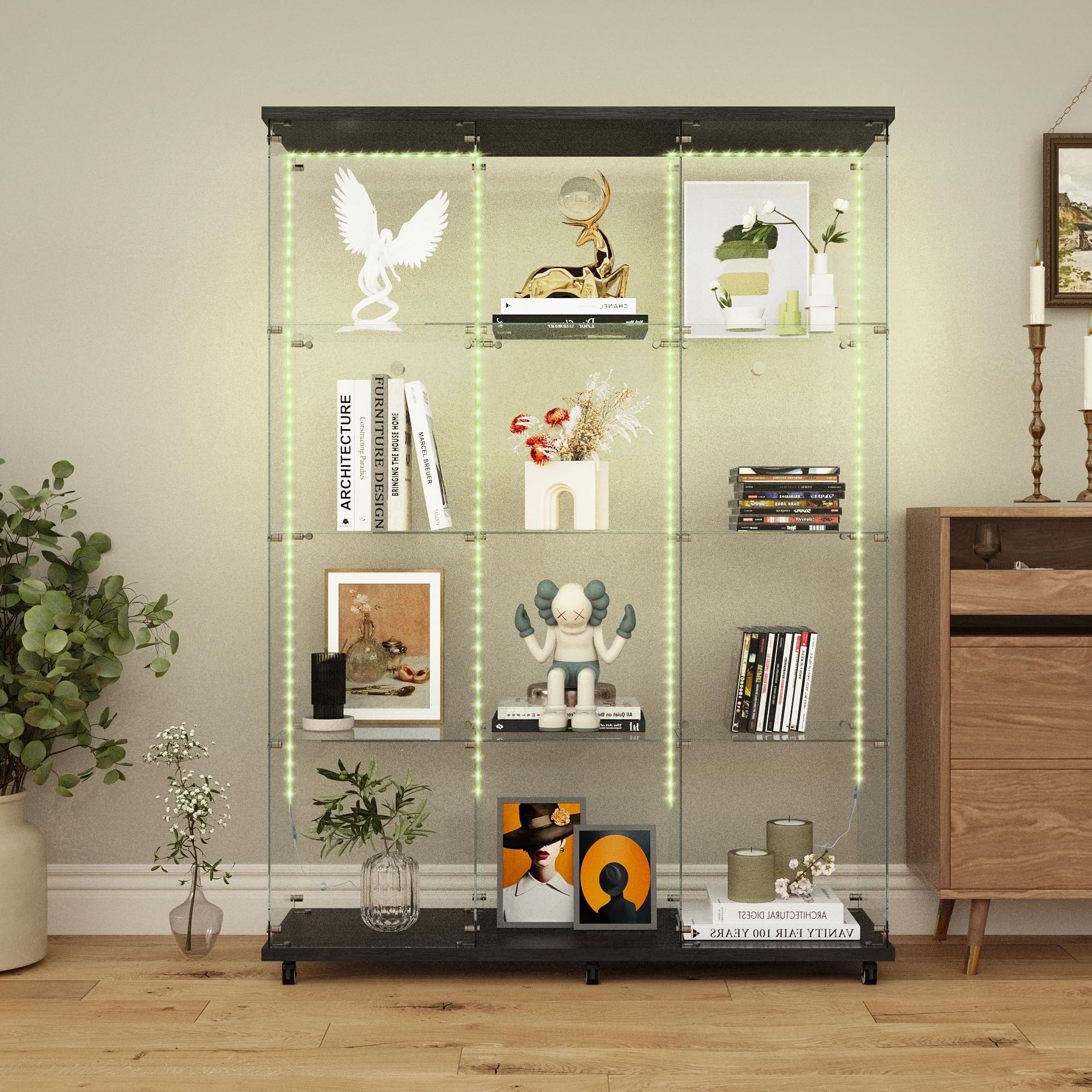 Amazon.com - 4-Shelf Glass Display Cabinet with Lights Strip & 2