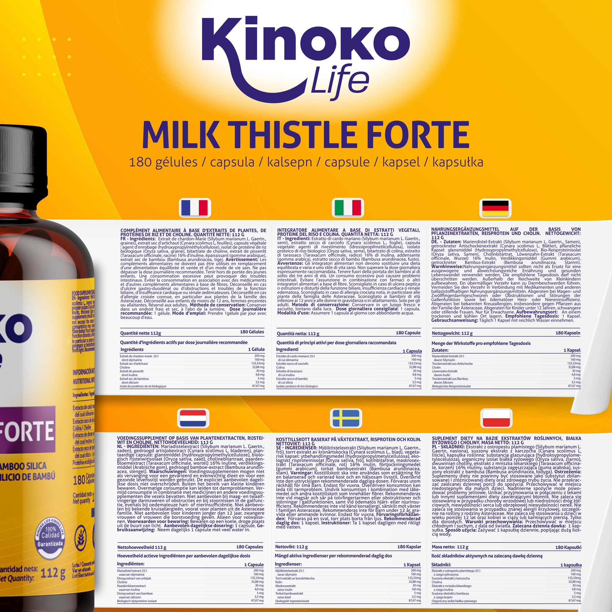Chardon Marie Extra Fort et Detox Foie, 180 Gélules pour 6 Mois, Extrait 25:1 avec 80% Silymarine, Artichaut, Pissenlit et Choline, Complément Alimentaire Soutien Hépatique et Confort Digestif