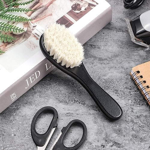 Miniatura 7 de Juego de 4 cepillos de peluquero con mango de madera de fibra natural, cepillo para peinar barba, plumero de cuello y cepillo de limpieza para el