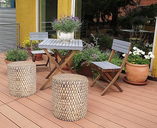 Miniatura 5 de Delsit Puf otomano para exteriores, taburete impermeable para uso en interiores y exteriores, reposapiés redondo con funda extraíble, decoración de