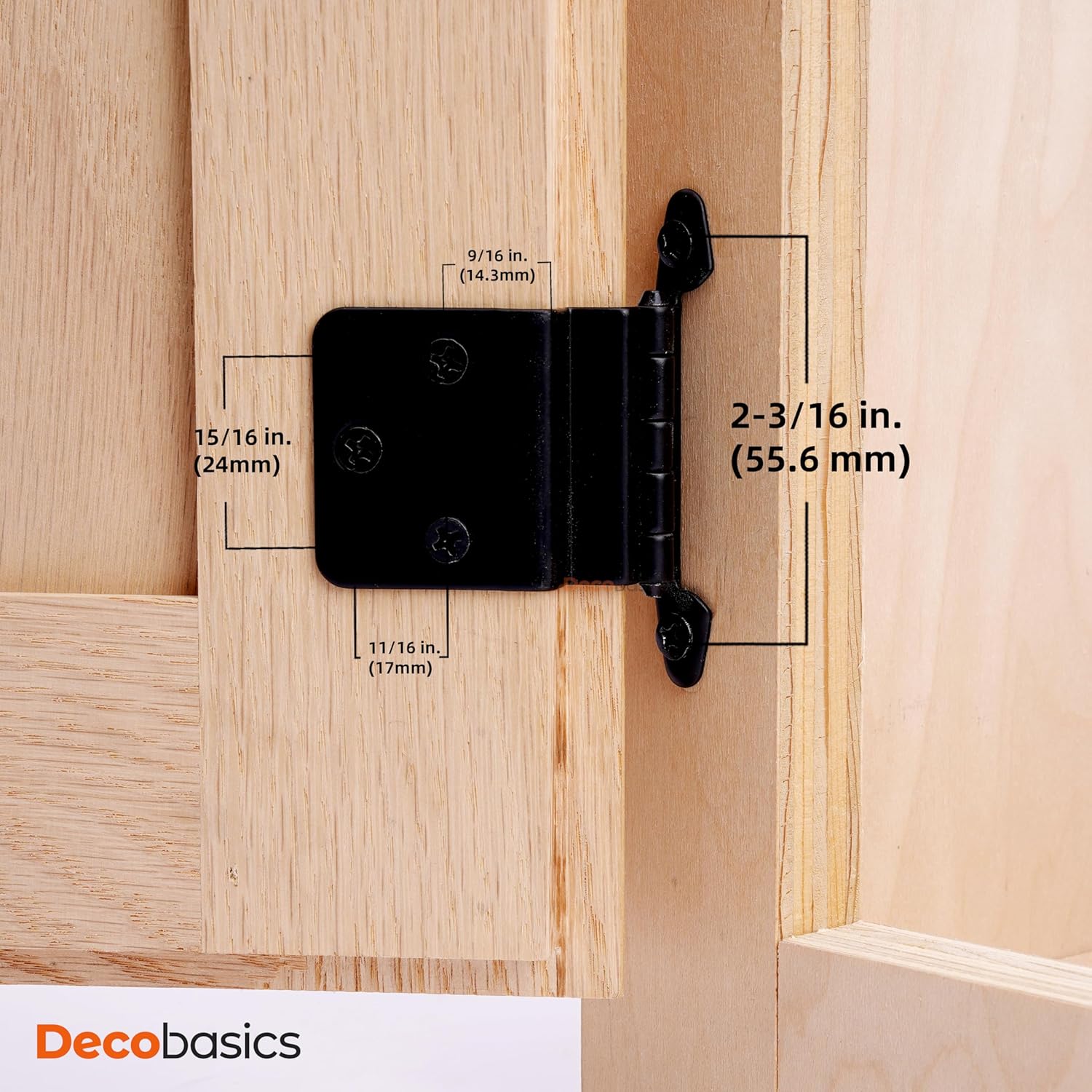 Decobasics Free Swinging 3/8" Inset Cabinet Hinges Black (50 Pack /25 Pair) for Kitchen Cabinet Doors -Come with Upgraded Matching Screw & Quiet Soft Close Bumper