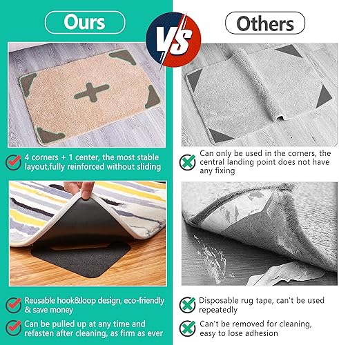 Miniatura 2 de Butofinus Paquete de 5 almohadillas antideslizantes de doble cara para alfombra tamaño grande reutilizables lavables cinta adhesiva para alfombra