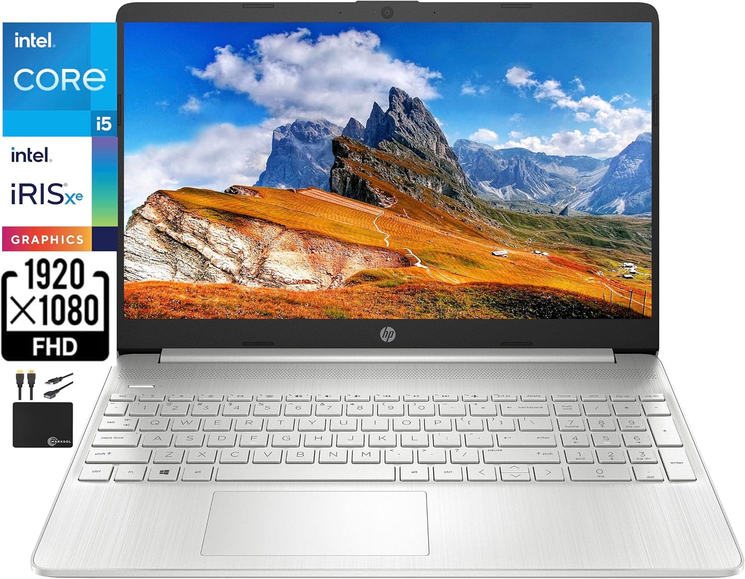 HP 2023 Newest 15.6’’ FHD Screen Laptop, Quad Core Intel i5-1135G7 (Beat i7-1065G7,Upto 4.2GHz), Iris Xe Graphics, 16GB RAM, 1TB SSD, HD Webcam, WiFi 6, 9+ Hours Battery, Winows 11+Marxsolcables