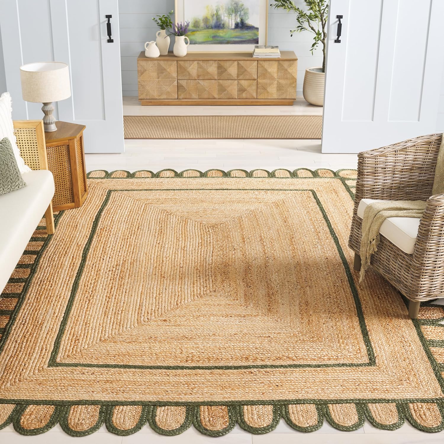 SAFAVIEH Area Rug 8x10 - Natural Fiber Collection - Large - Natural & Olive, Handmade Jute, Ideal for Living Room, Bedroom, Dining Space (NFB125X)