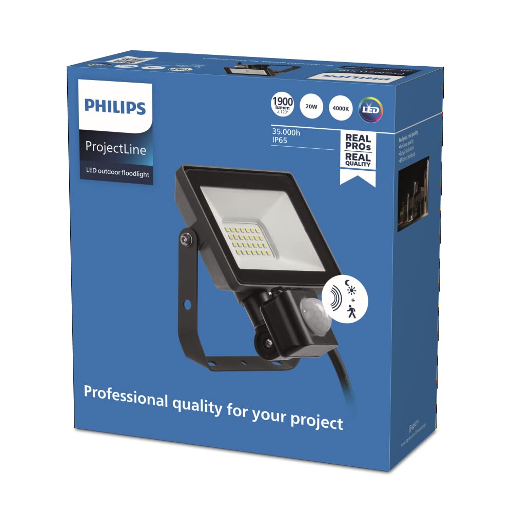 Philips Projectline, Proiettore LED, 20W, Luce Bianca Naturale, Sensore di Movimento, Illuminazione Commerciale e Esterna