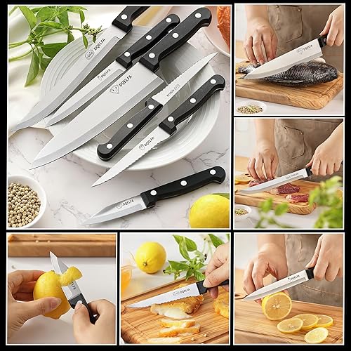 Miniatura 5 de Juego de cuchillos de cocina de 6 piezas, juego de cuchillos de acero inoxidable con mango ergonómico, a prueba de óxido, apto para lavavajillas