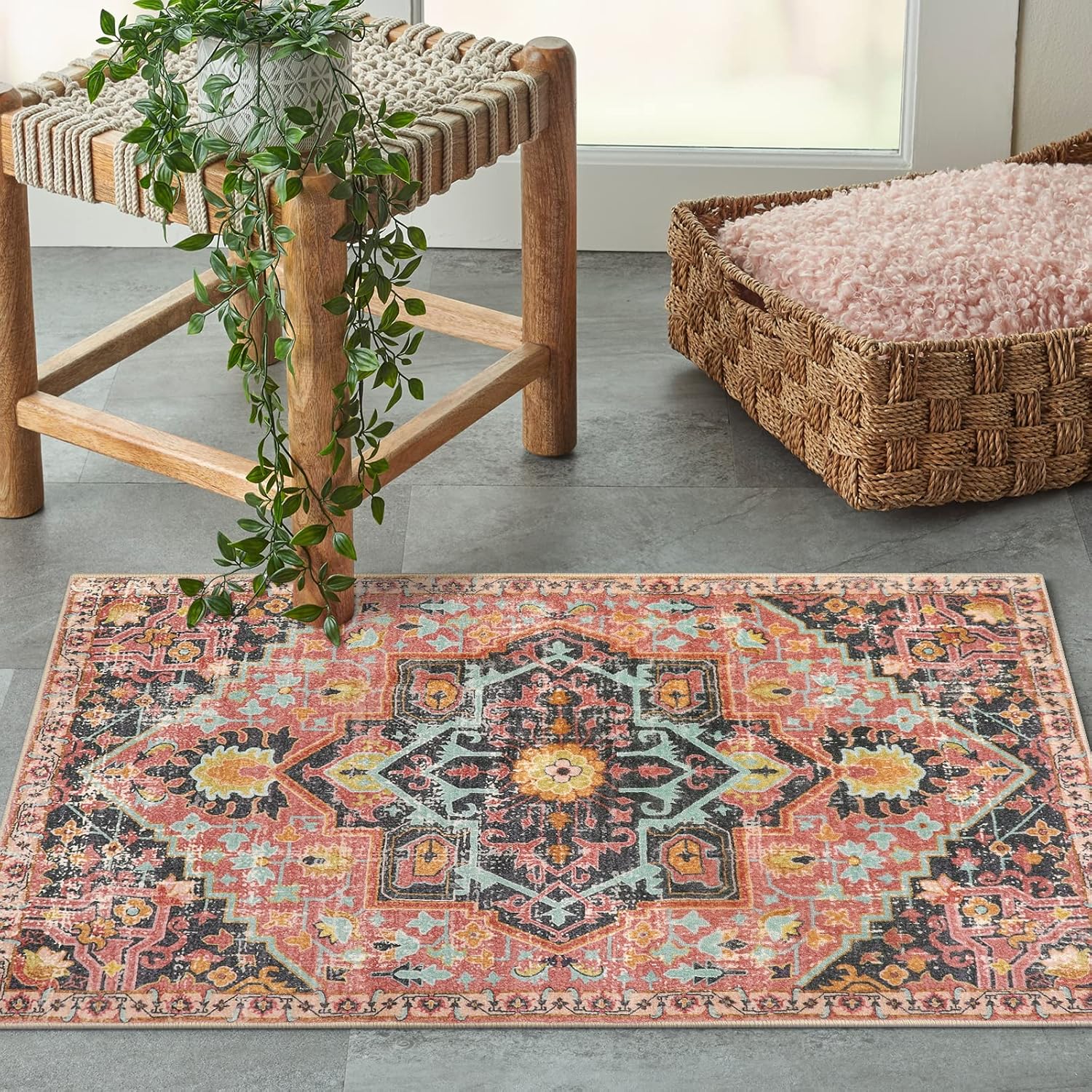 Lahome Washable Hot Pink Kitchen Rugs 2x3 Small Entryway