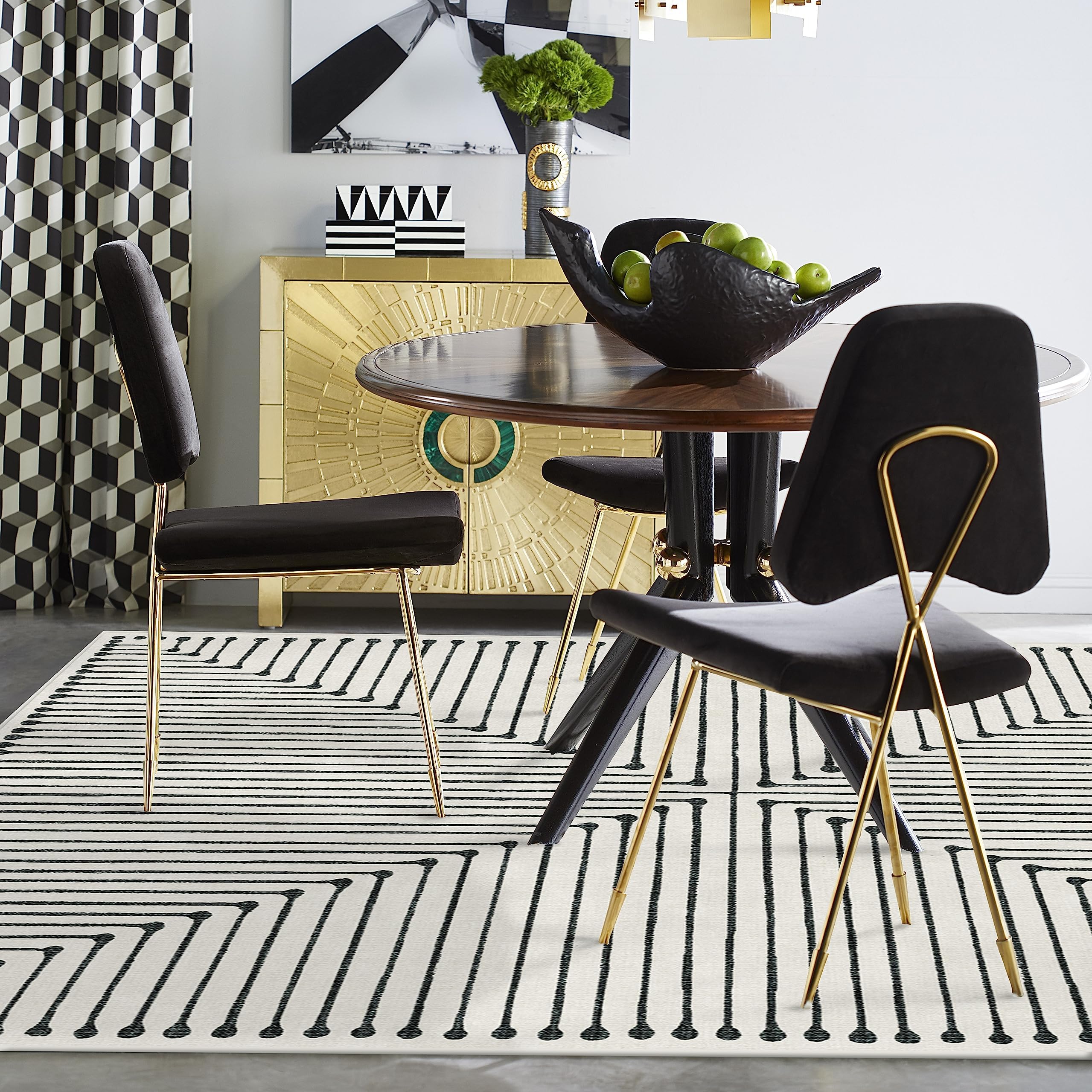 x Jonathan Adler Machine Washable Modern Area Rug – Inkdrop Black & Ivory 5x7, Stain-Resistant, Non-Slip – Medium Rugs for Living Room, Bedroom, Hallway, Entryway & Office–with Standard Pad