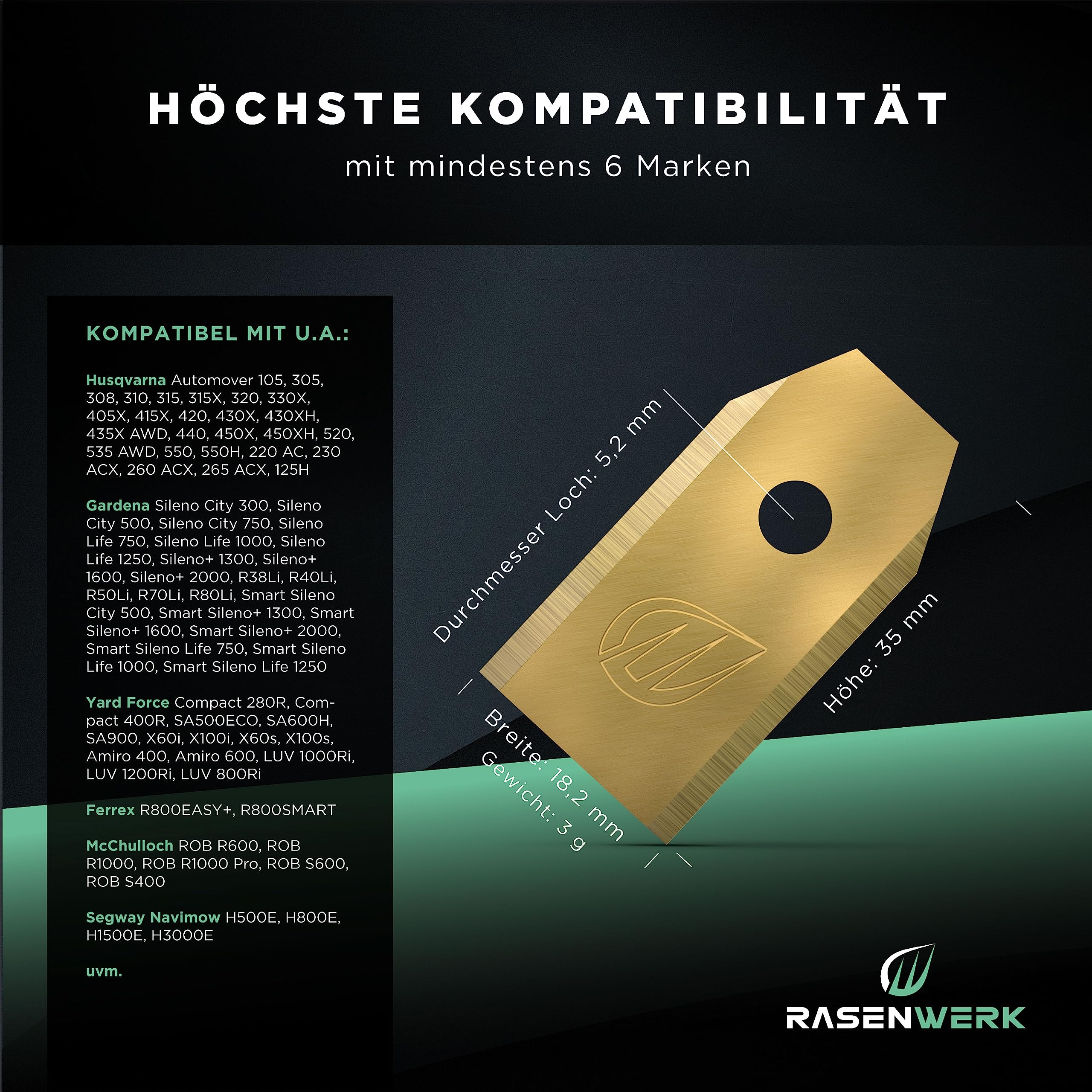 Cuchillas de recambio para cortacéspedes robóticos Husqvarna, Gardena, Yard Force con tornillos innovadores - Cuchillas de recambio universales para cortacéspedes - 60 pcs