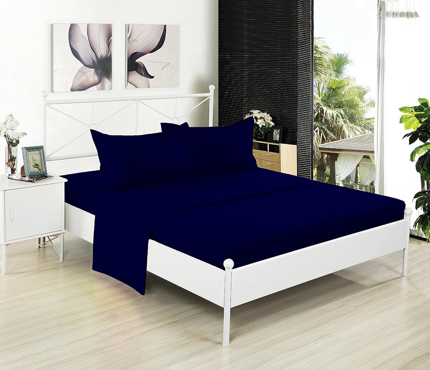 Knit Jersey 100% Cotton 2 Twin XL Fitted Bed Sheets (2-Pack) Soft and Comfy - Twin Extra Long, 15" Deep Pocket, 39" x 80" Great for Dorm Room, Hospital and Split King Dual Adjustable Beds (Navy)