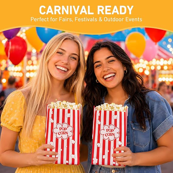 RAYMEA 5 oz Paper Popcorn Bags for Movie Nights and Parties, 50 Pack