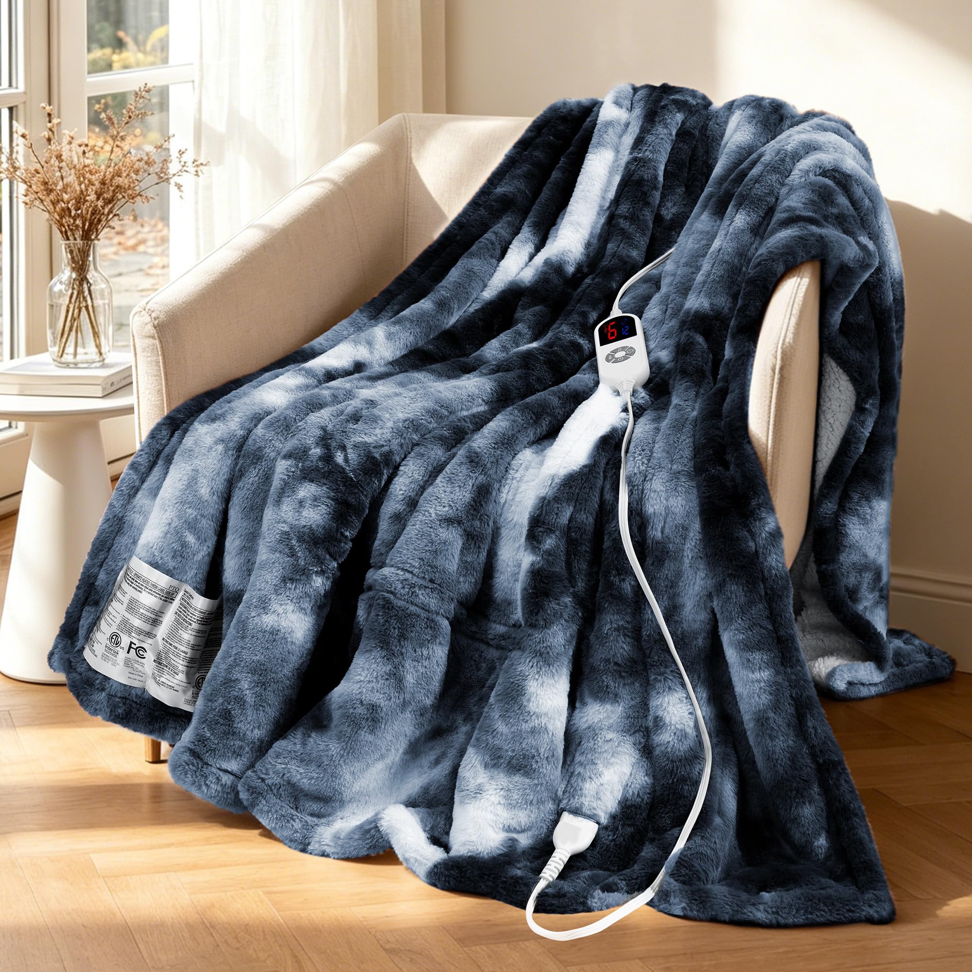PTQ Faux Fur Electric Heated Throw