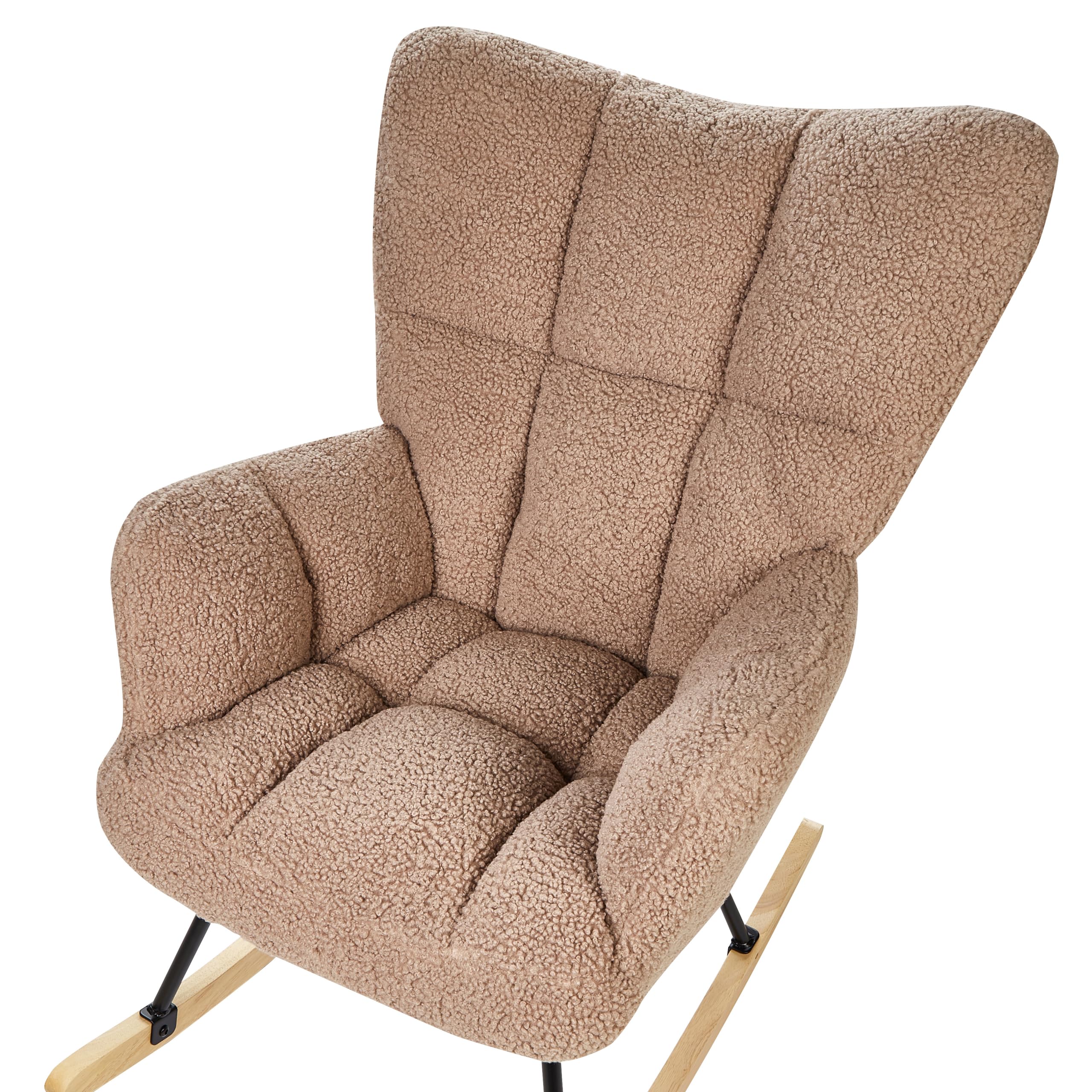 Beliani Fauteuil à Bascule Moderne en Tissu Bouclé Beige Sable et Pieds en Bois Oulu