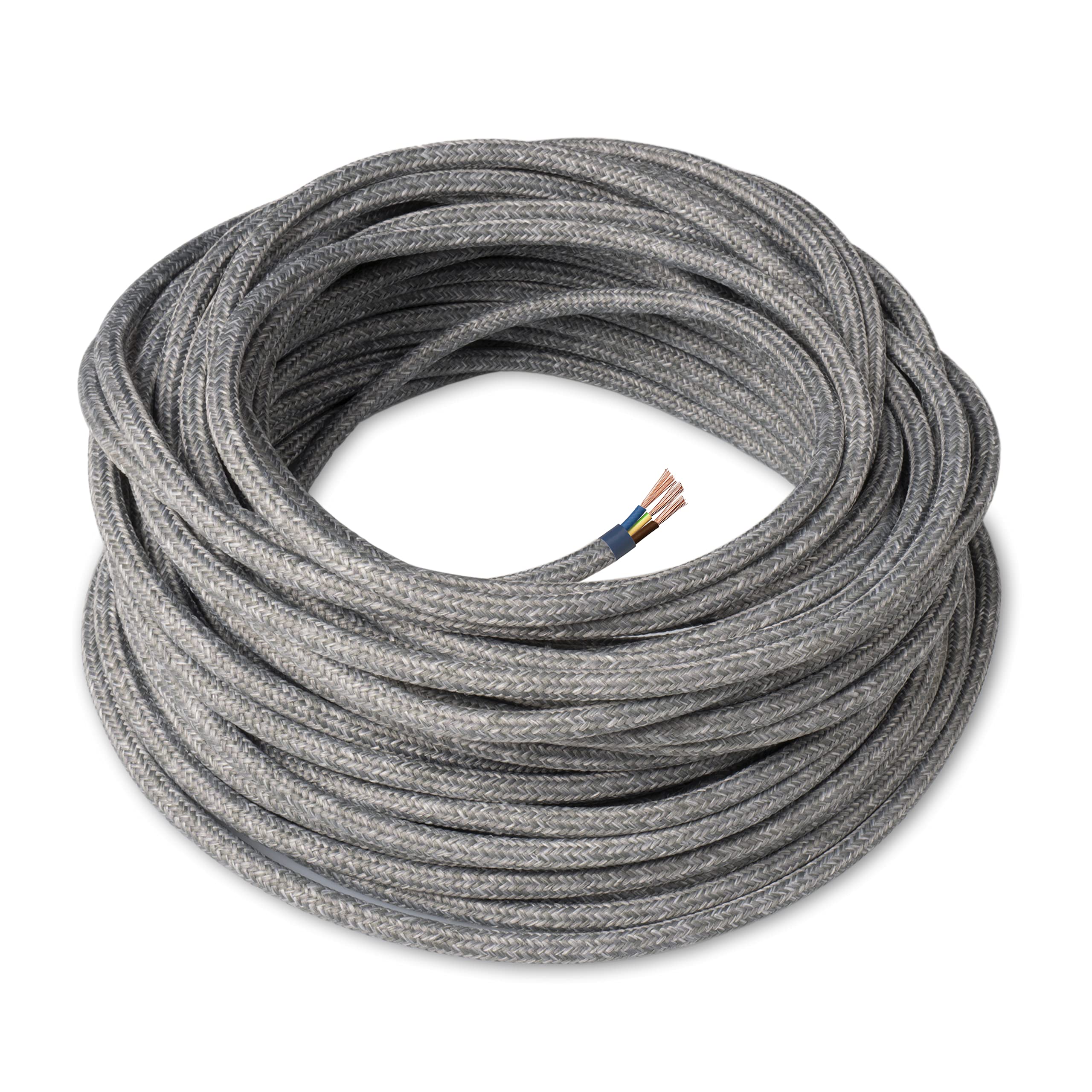 Amarcords - Cable de tela color NEGRO, redondo, seda, 10 metros, con tierra 3x0,75 - Hilo eléctrico textil de color estilo clásico para lámparas bricolaje y iluminación vintage. — view 37