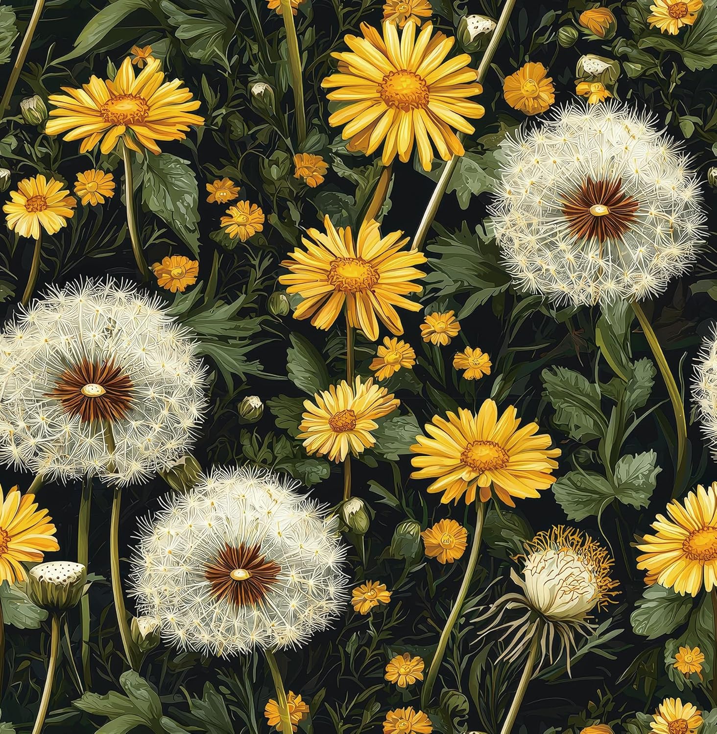 ReWallpaper Botanical Peel and Stick Wallpaper for Bathroom Bedroom Laundry Room Apartment Vintage Wildflower Floral Wall Decor in Golden Yellow Green Moody Renter Friendly Home Refresh 17.5in X 10ft