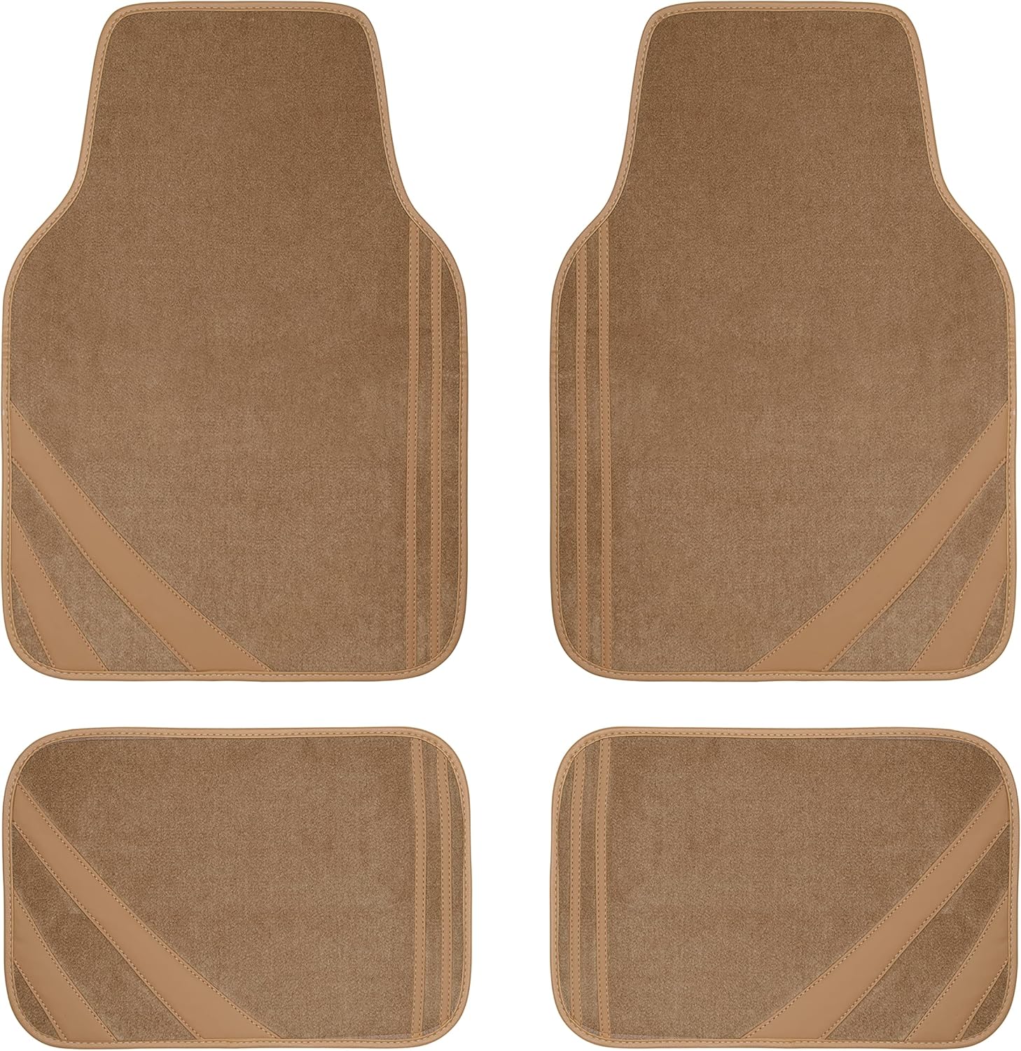 CAR PASS Beige Car Floor Mats, Edge Leather Car Mats with
