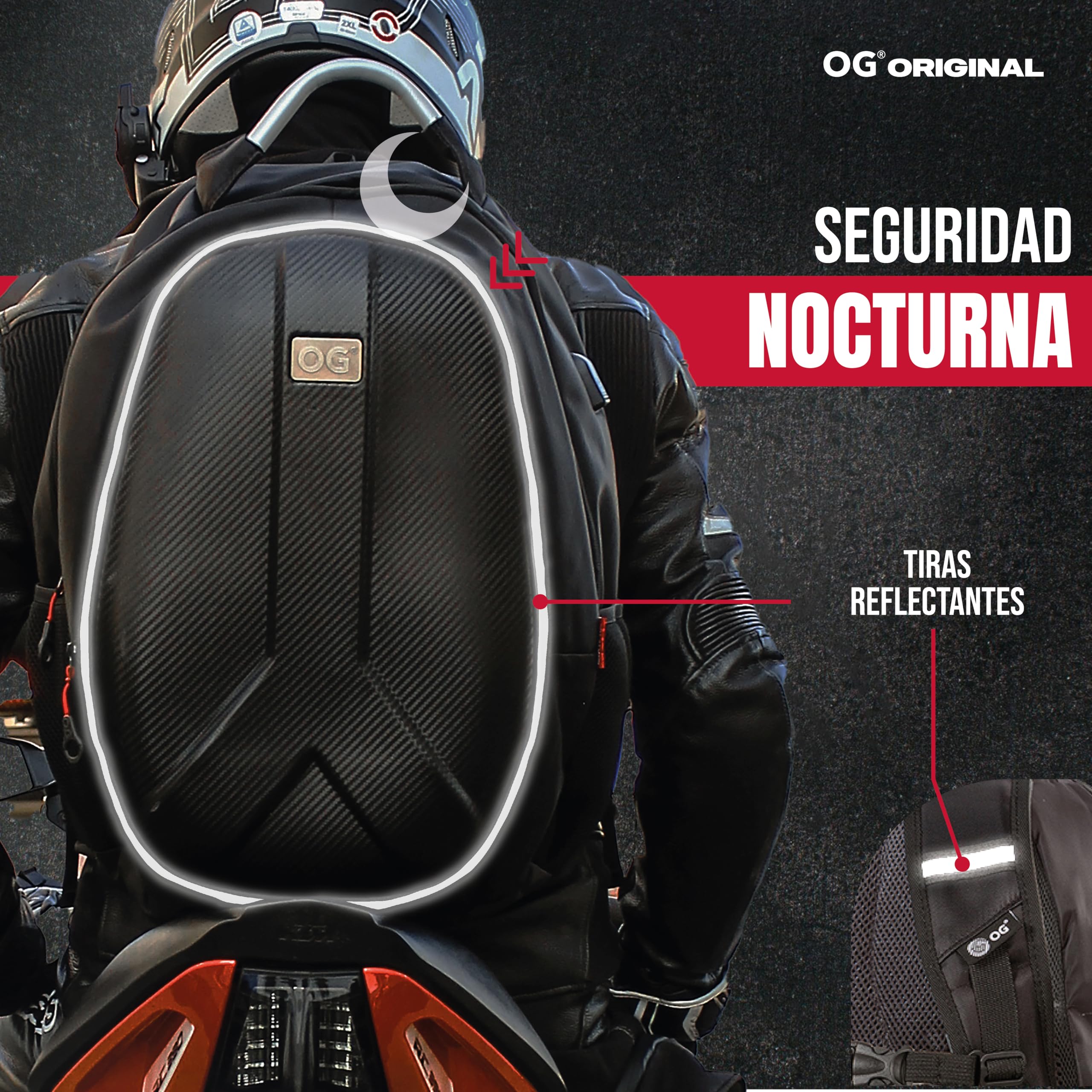 GetAway Mochila para Moto Impermeable de Carcasa Rígida 2 Cascos 35-45L | Mochila ampliable de con compartimento para portátil, sistema antirrobo, correa para casco y detalles reflectantes.