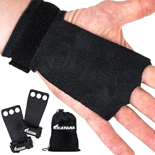 KAYANA 3 Hole Leather Gymnastics Hand Grips - Palm Protection and Wrist Support for Cross Training, Kettlebells, Pull ups, Weightlifting, Chin ups, Workout, & Exercise