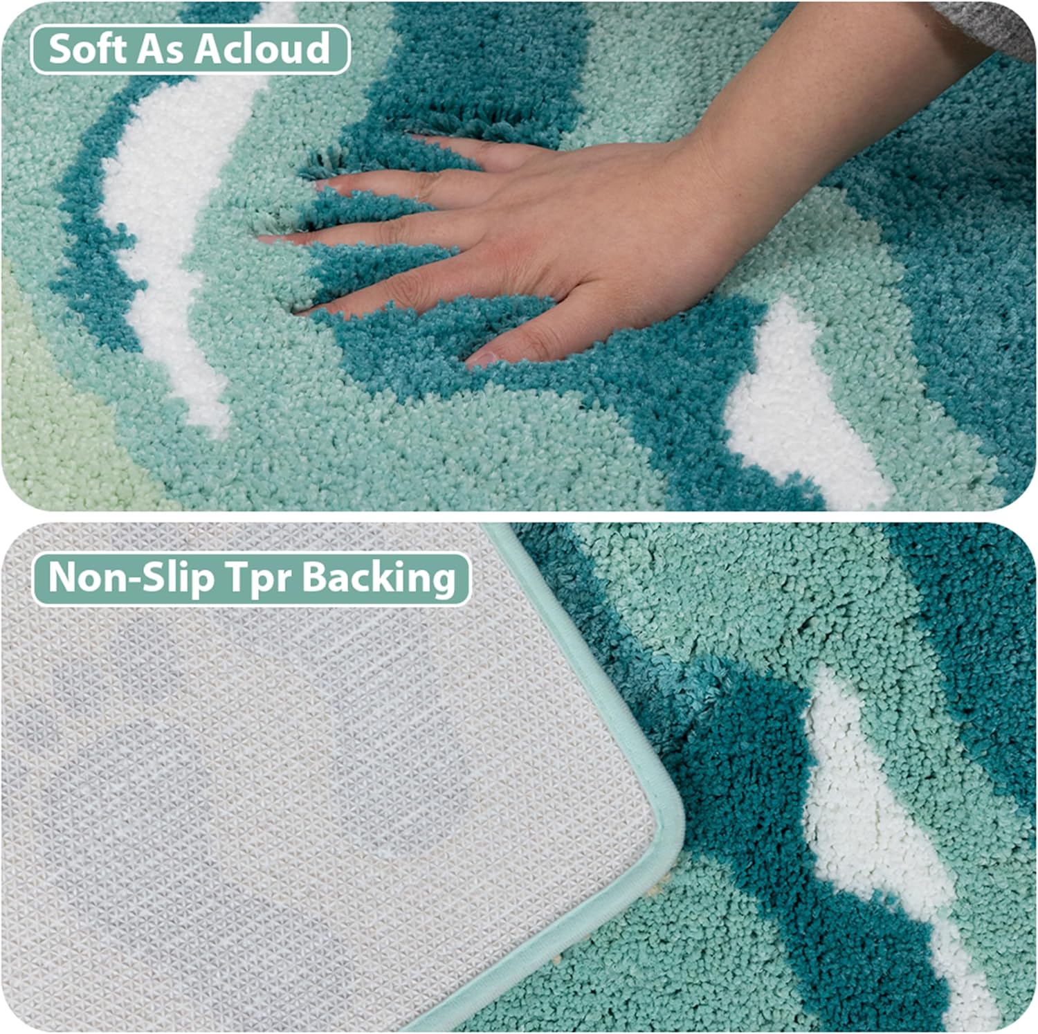 ORTIGIA Beach Green Bathroom Rugs Non Slip Washable, 20x32 Soft Microfiber Sea Bath Mat, Quick Dry Absorbent Coastal Shower Rug for Bathroom Floor Tub Shower Sink