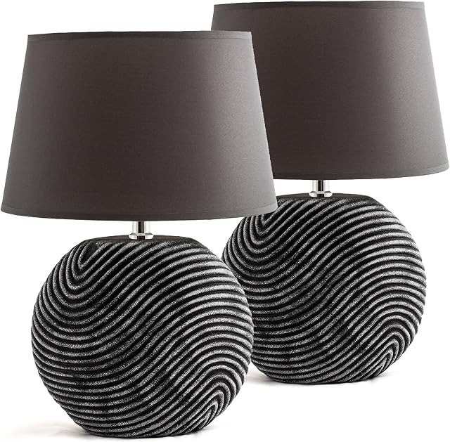 BRUBAKER Zestaw 2 lampek stołowych lub nocnych Zen Garden antracyt szary - nóżki ceramiczne o dwukolorowym, matowym wykończeniu - wysokość 38 cm