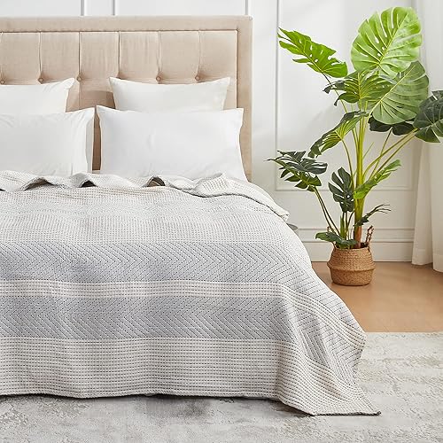 Amelie Home - Manta refrescante de lino de bambú tamaño Queen, colcha ligera de imitación para todas las estaciones, colcha suave para durmientes