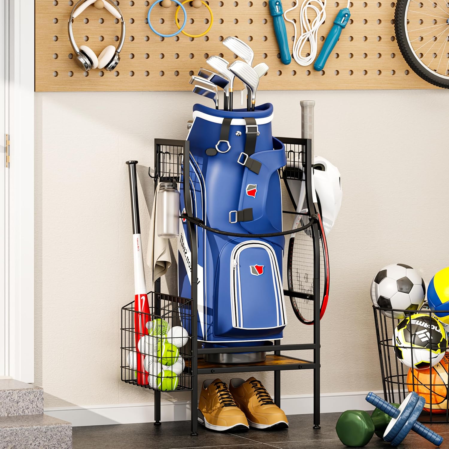 Golf Bag Organizer for Golf Storage, Freestanding Single Golf Bag Stand For Golf Bag Accessories, Compact Golf Bag Storage Rack for Small Spaces, Home or Club Use, Practical Golf Gifts for Golfer