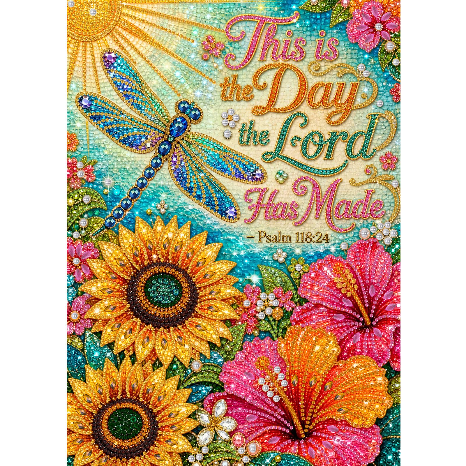 POETRYDRAW Dragonfly Sunflower Verse Diamond Art Kit for Adults 30x40cm