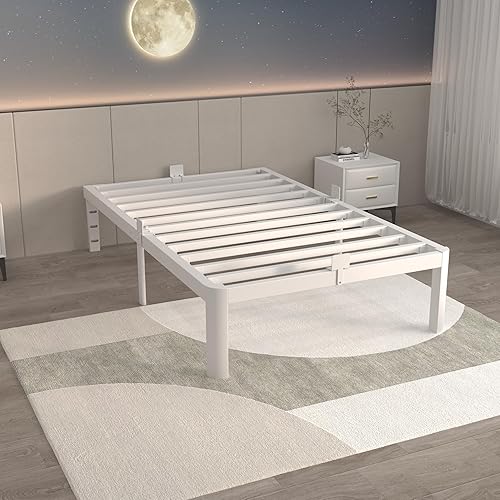 ITIMIDI 14 Inch Twin White Bed Frames, Metal Twin Platform