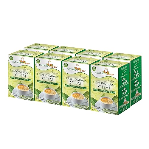 Natures Guru Mezcla instantánea de bebida de té Chai de limoncillo sin azúcar 10 unidades paquetes de bebidas individuales para llevar paquete de 8