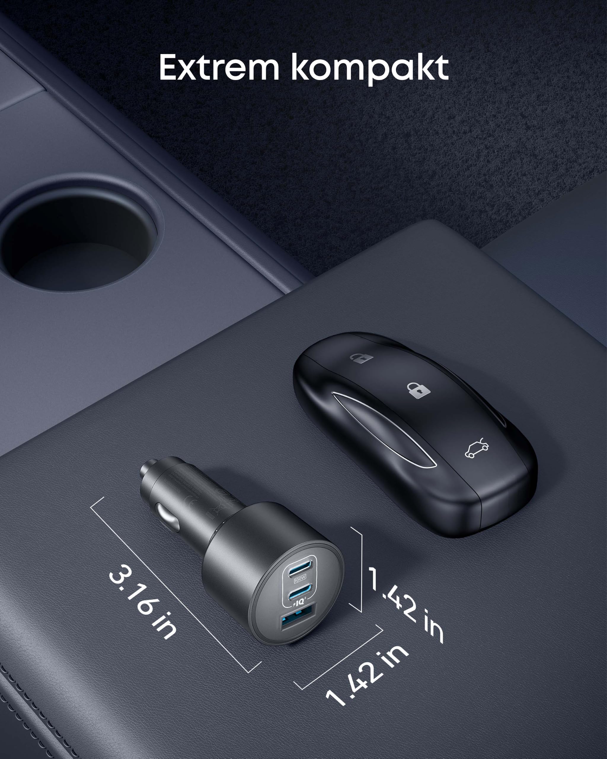 Anker 167,5W max. Zigarettenanzünder USB C, 3 Port kompaktes Typ-C Auto Ladegerät, Kfz-Ladegerät für MacBook Pro/Air, iPhone 17/16/15/14/13 Serie, Samsung S26 / S25, iPad Pro, AirPods und weitere