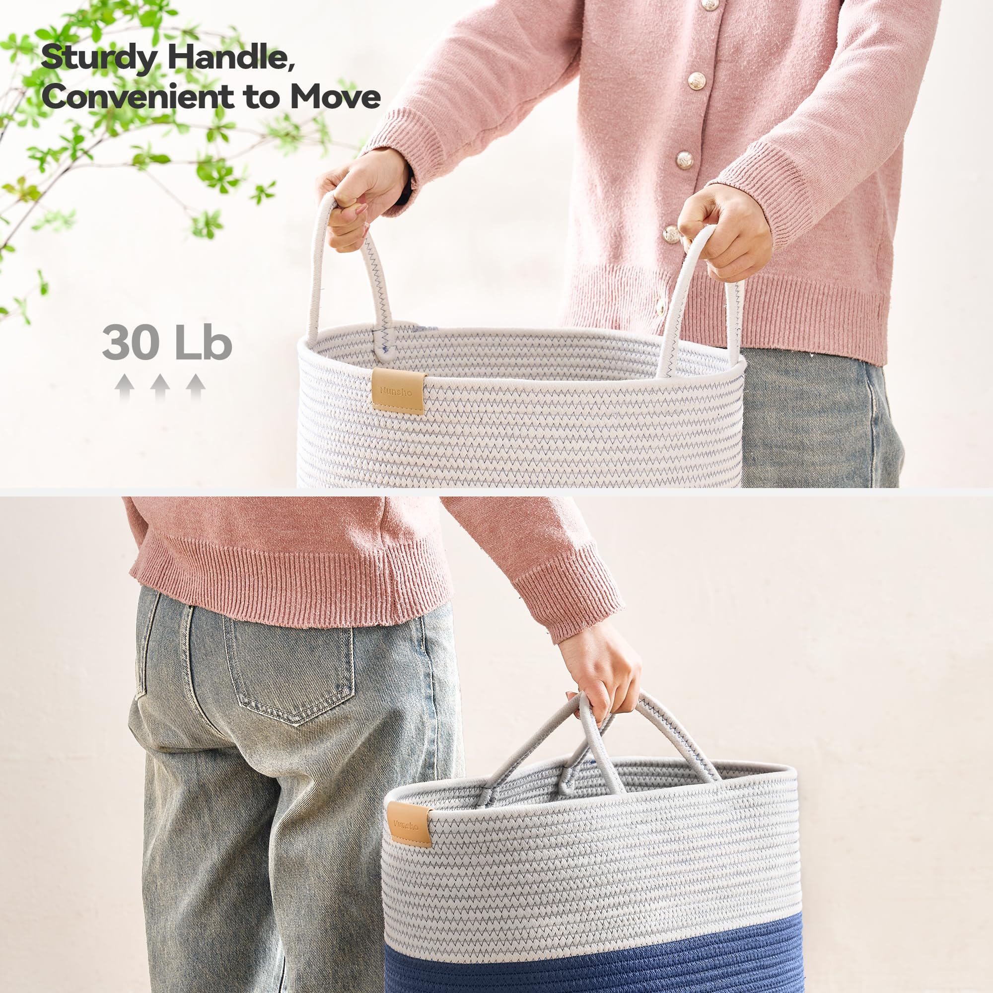 Nunsino Cesto portabiancheria con manici, 95 l, blu navy
