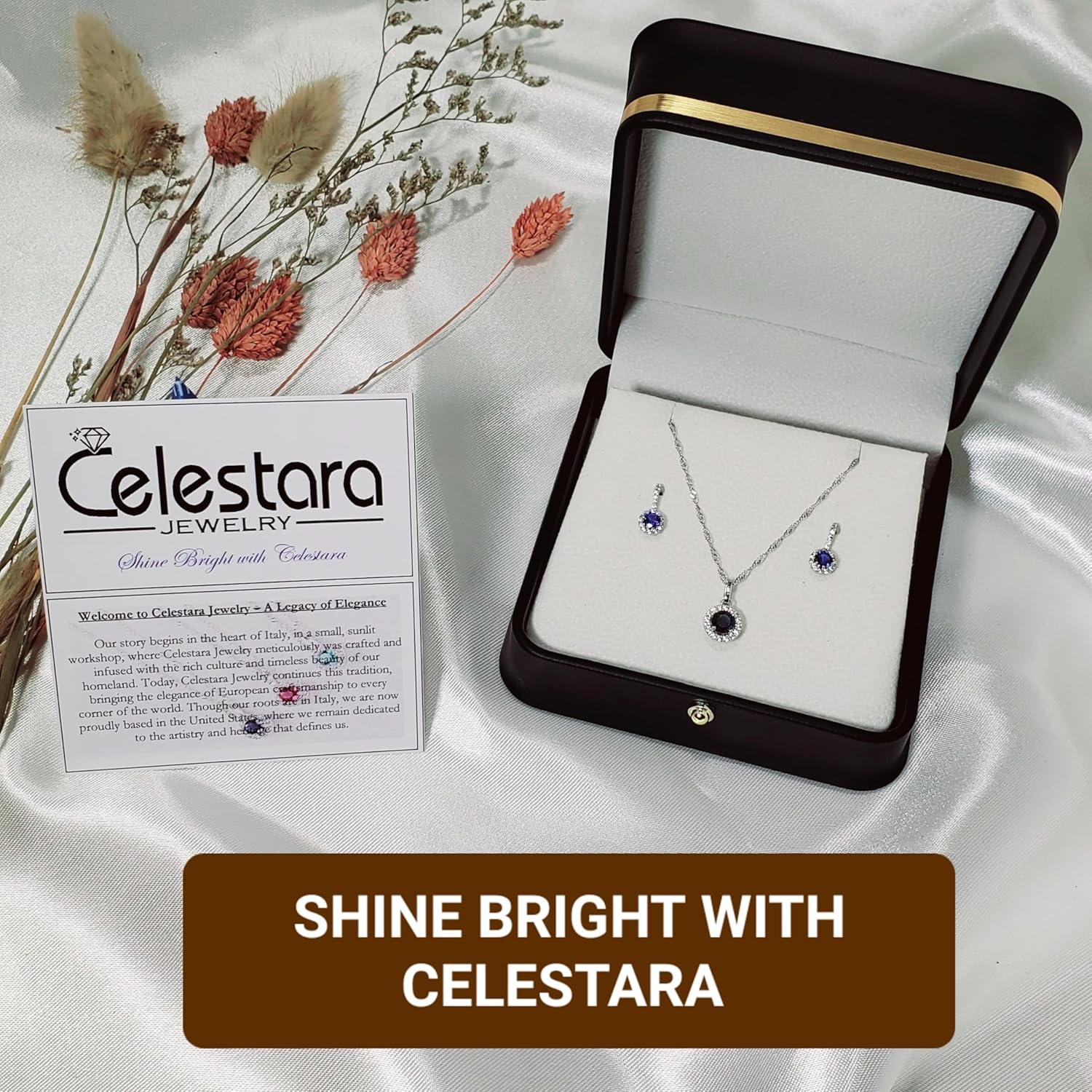 925 Sterling Silver Bridal Jewelry Set for Women, Gemstone Pendant Necklace and Earrings - Cubic Zirconia Halo Design with Elegant Box - Image 6