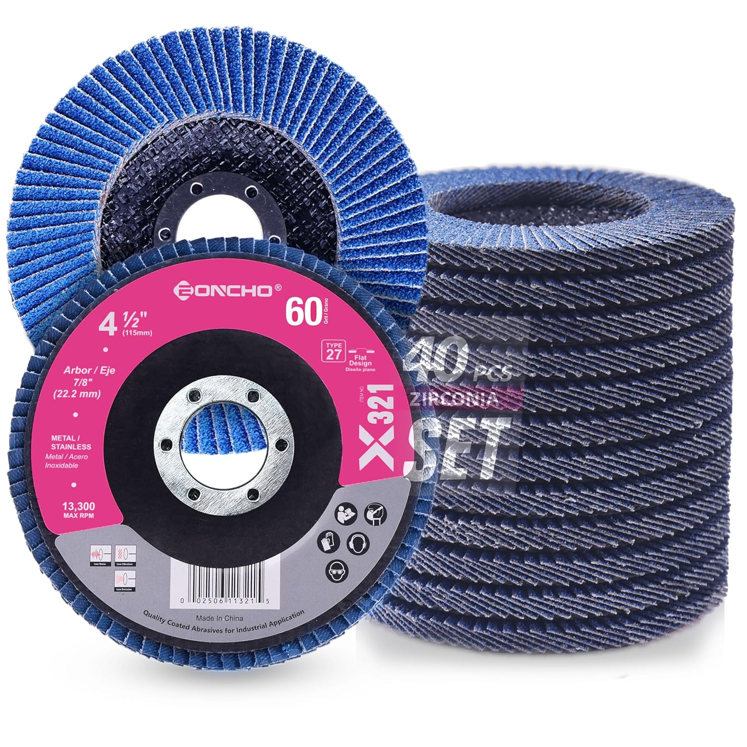 Flap Discs 4 1/2 x 7/8-Inch for Angle Grit 40 Type 27 Premium Zirconia Grinding Wheel for Stainless, Sheel Metal(40 Pack)