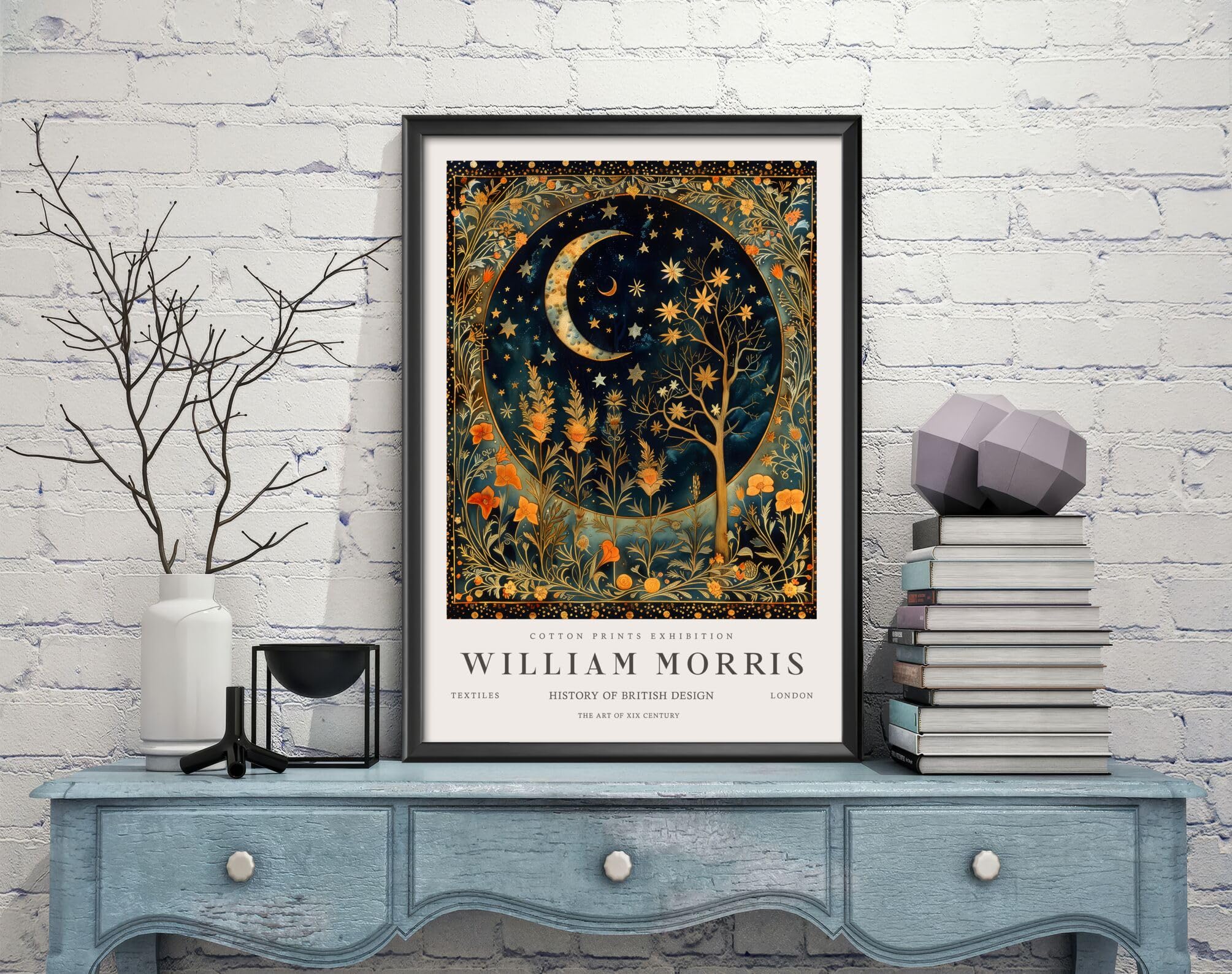 William Morris Moon, Stars Print, William Morris Exhibition Print, William Morris Poster, Vintage Wall Art, Textiles Art, Vintage Poster (453c) A4