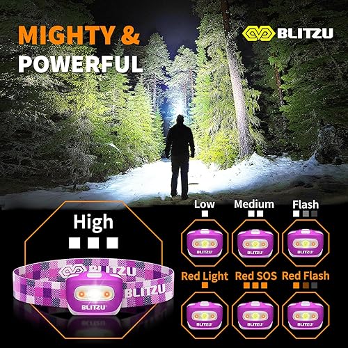 Miniatura 3 de BLITZU - Linterna LED de minero, para adultos y niños  Impermeable y súper brillante, lámpara CREE con luz roja, cómoda diadema perfecta para
