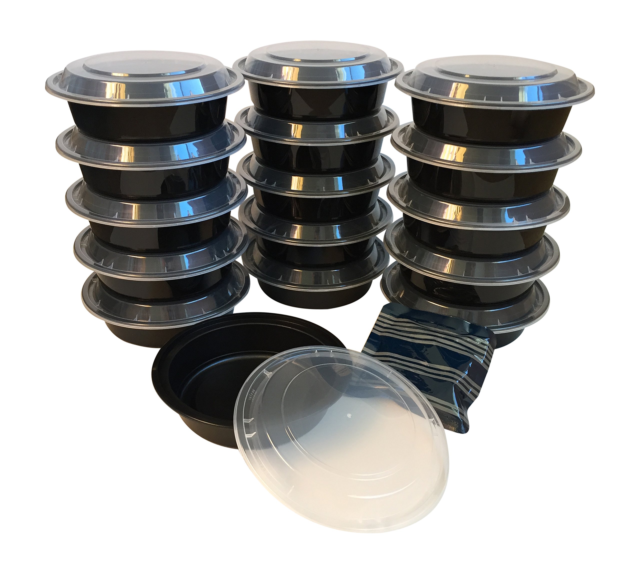 16-Pack Round Meal Prep Food Containers & Lids (24 oz) + 1 Gel Ice Pack Bundle by ChimmyChucks (TM)