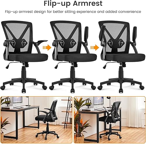 Miniatura 3 de Topeakmart Silla de oficina ergonómica de escritorio con respaldo medio, silla giratoria de malla para computadora, soporte lumbar, cómoda,