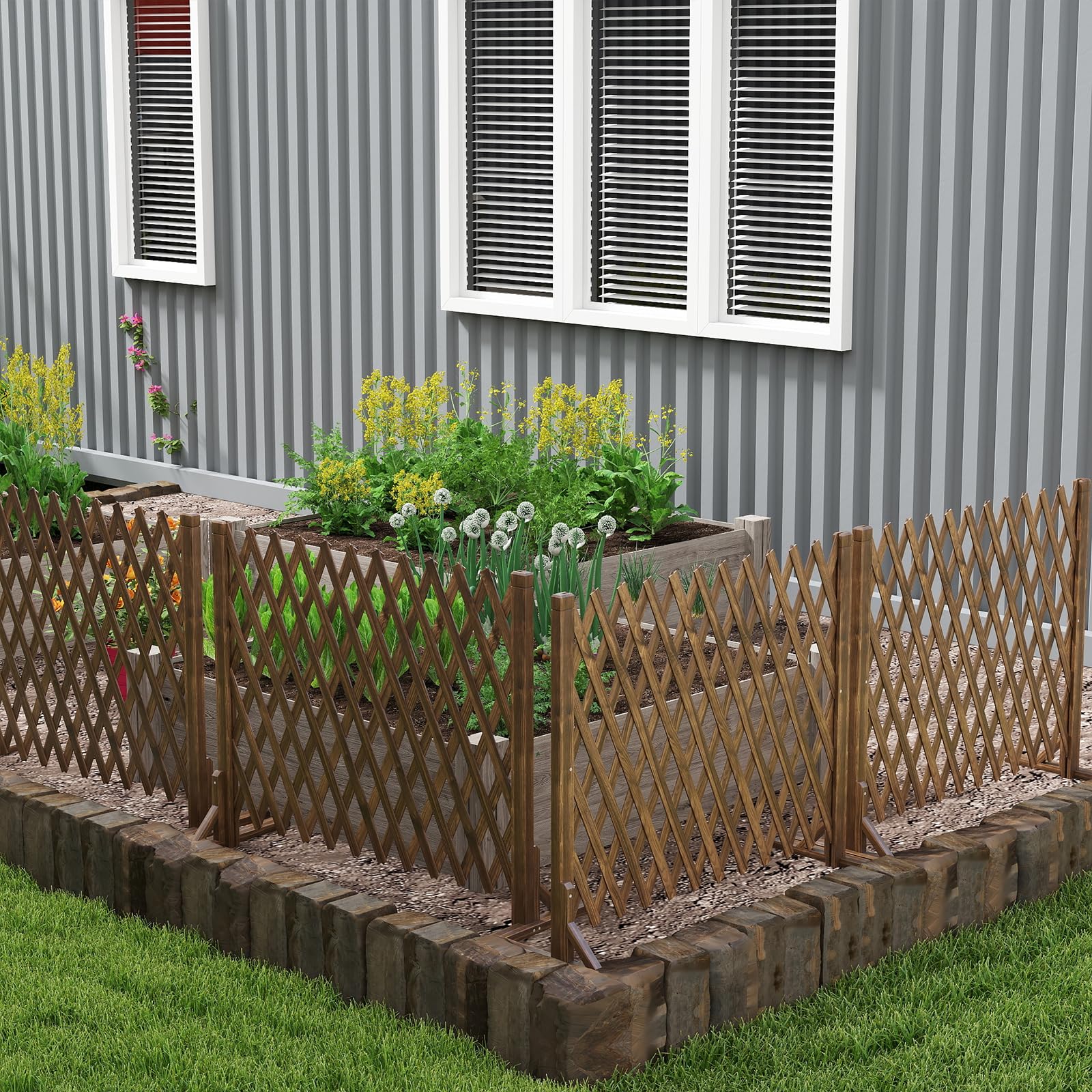 Nisorpa Recinzione a traliccio espandibile, in legno massiccio autoportante, recinzione mobile pieghevole da giardino, pannello di sicurezza per animali domestici, per prato da patio, 160 x 70 cm