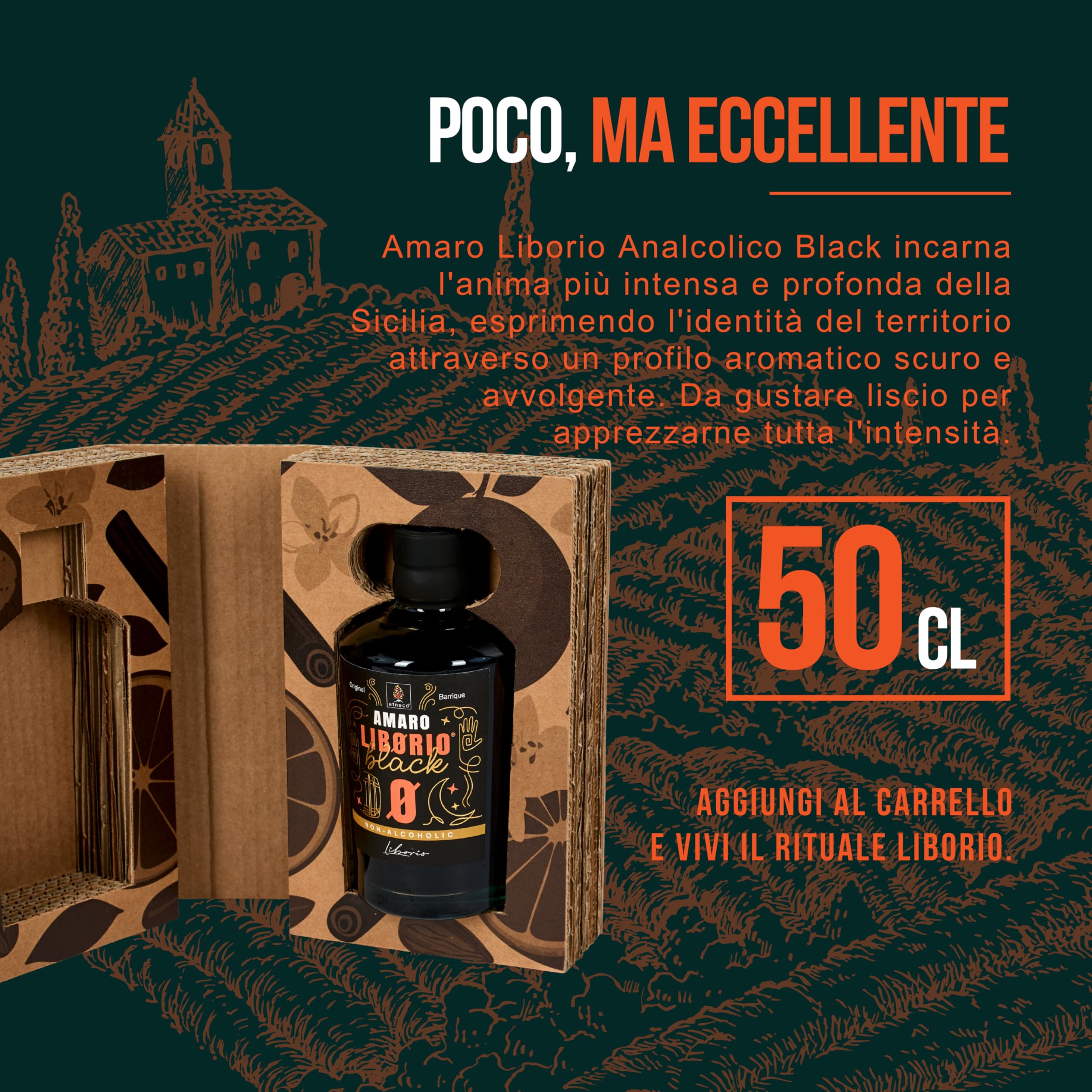 Amaro Liborio Black Analcolico 50cl – Amaro Siciliano Senza Alcol con Note di Cacao e Spezie – Gluten Free, Vegano