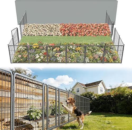 FXW Valla de Jardín Exterior para el Patio – 32 pulg. (A) x 36.4 pies (L) Barrera de Metal Resistente para Animales para Perros y Conejos, Valla