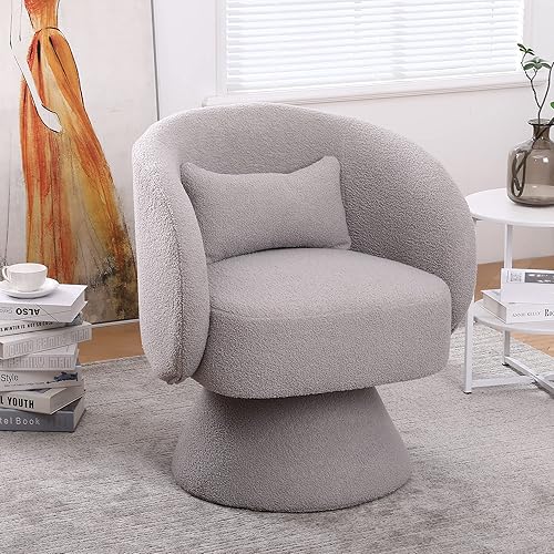 Goujxcy Sillón giratorio con diseño de barril redondo de terciopelo, cómodo sillón con sillas giratorias de 360 para sala de estar, dormitorio, sala