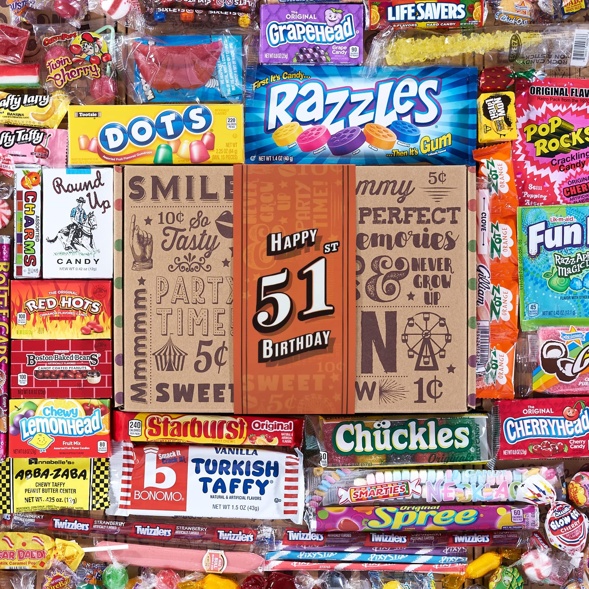 Vintage Candy Co.51st Birthday Retro Candy Gift Basket - 1974 Party Assortment - Nostalgic Candy and Sweet Snacks Care Package Gift for Men and Women Turning 51 Years Old