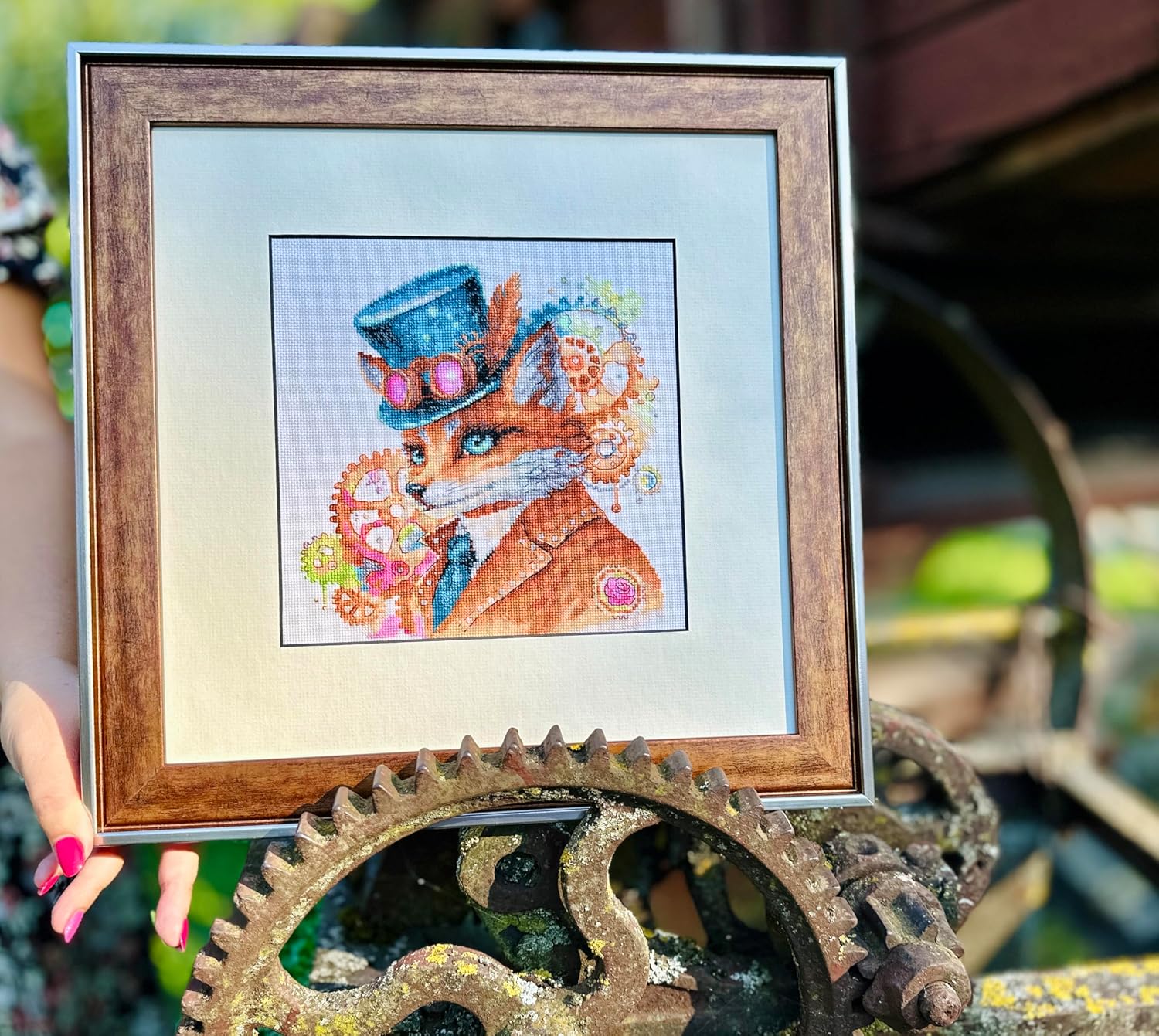 RIOLIS - Steampunk Fox 2209, Cross Stitch Kits 7¾" x 7¾", Cross Stitch Kits for Beginners & Advanced, Crossstitching Kit Adult, Embroidery Counted Stitching Kit