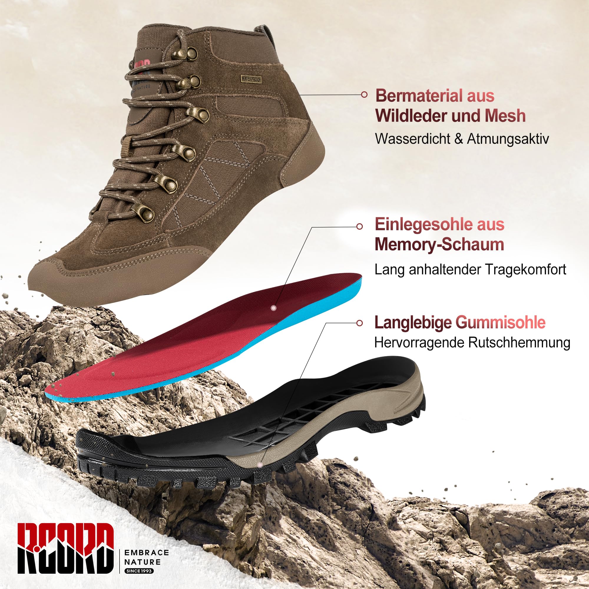 R CORD Wanderschuhe Damen wasserdichte Trekking & Wanderschuhe für Damen Outdoor Trekkingschuhe Damen Wanderschuhe Wasserdicht