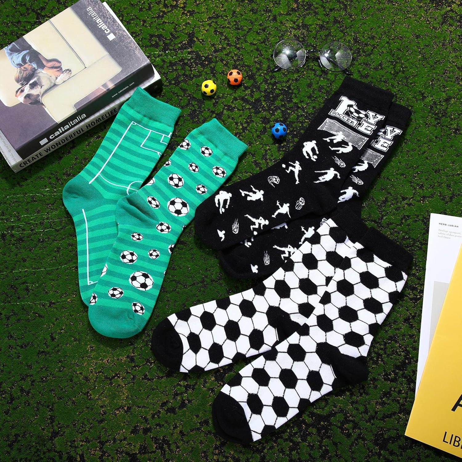 Coume 3 Pairs Christmas Funny Soccer Gifts for Men Novelty Soccer Socks Bulk Breathable Non Slip Boys Sports Crew Socks for Christmas Stocking Gifts Goodie Bag Fillers Party Favors - Image 6