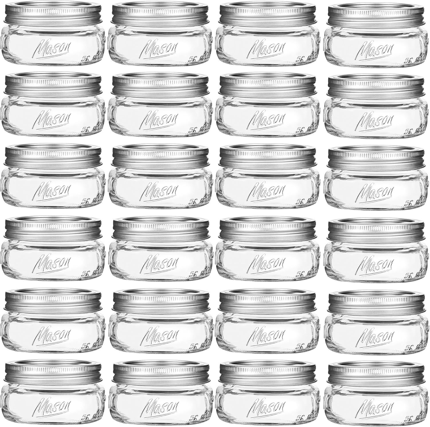 Wide Mouth Mason Jars 8 oz - 24 Pack 8 oz Glass Mason Jar with Airtight Lids and Bands, Half Pint Canning Mason Jars for Pickling, Meal Prep, Jelly, Jam, Honey, Spice, Overnight Oats
