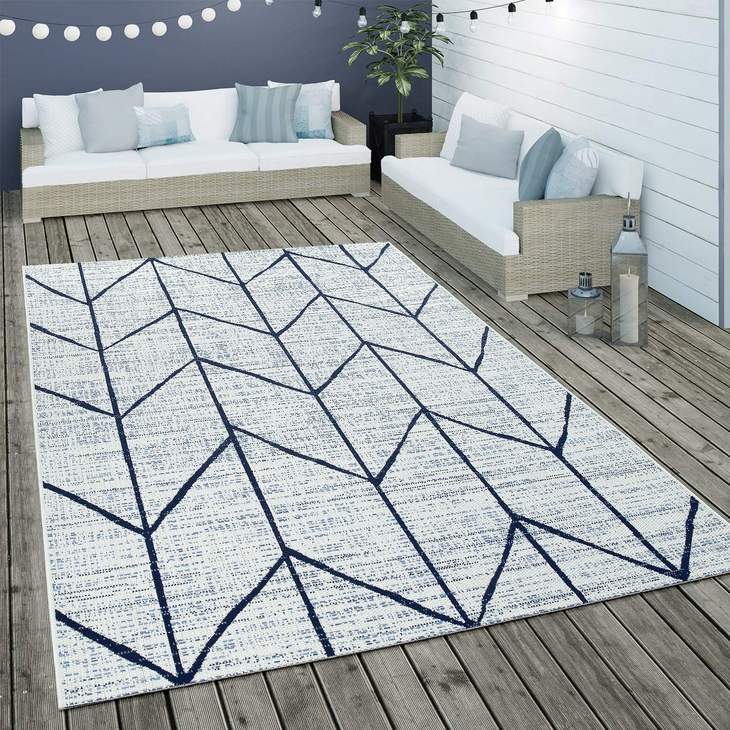 Paco Home In- & Outdoor Flachgewebe Teppich Geometrisch Skandinavisches Motiv In Weiß, Grösse:120x170 cm