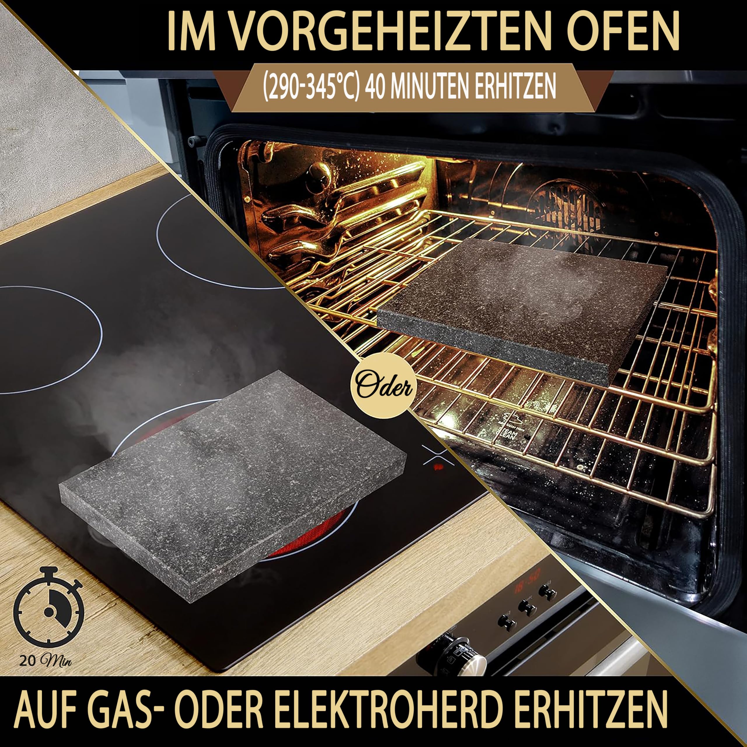 Nutrichef Heißer Stein, Lavastein, Steingrill- für Steak, BBQ & Fleischgrillen, Steak Platte- mit Edelstahlmessern, Steinplatte- Kocht & bewahrt Hitze und Geschmack, Beheiztes Steakbrett zum Servieren
