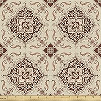 Vista 76 de Ambesonne The Yard, tela de mariquitas de The Yard, flores exóticas hibisco hawaiano follaje ilustración botánica flor de primavera, tela