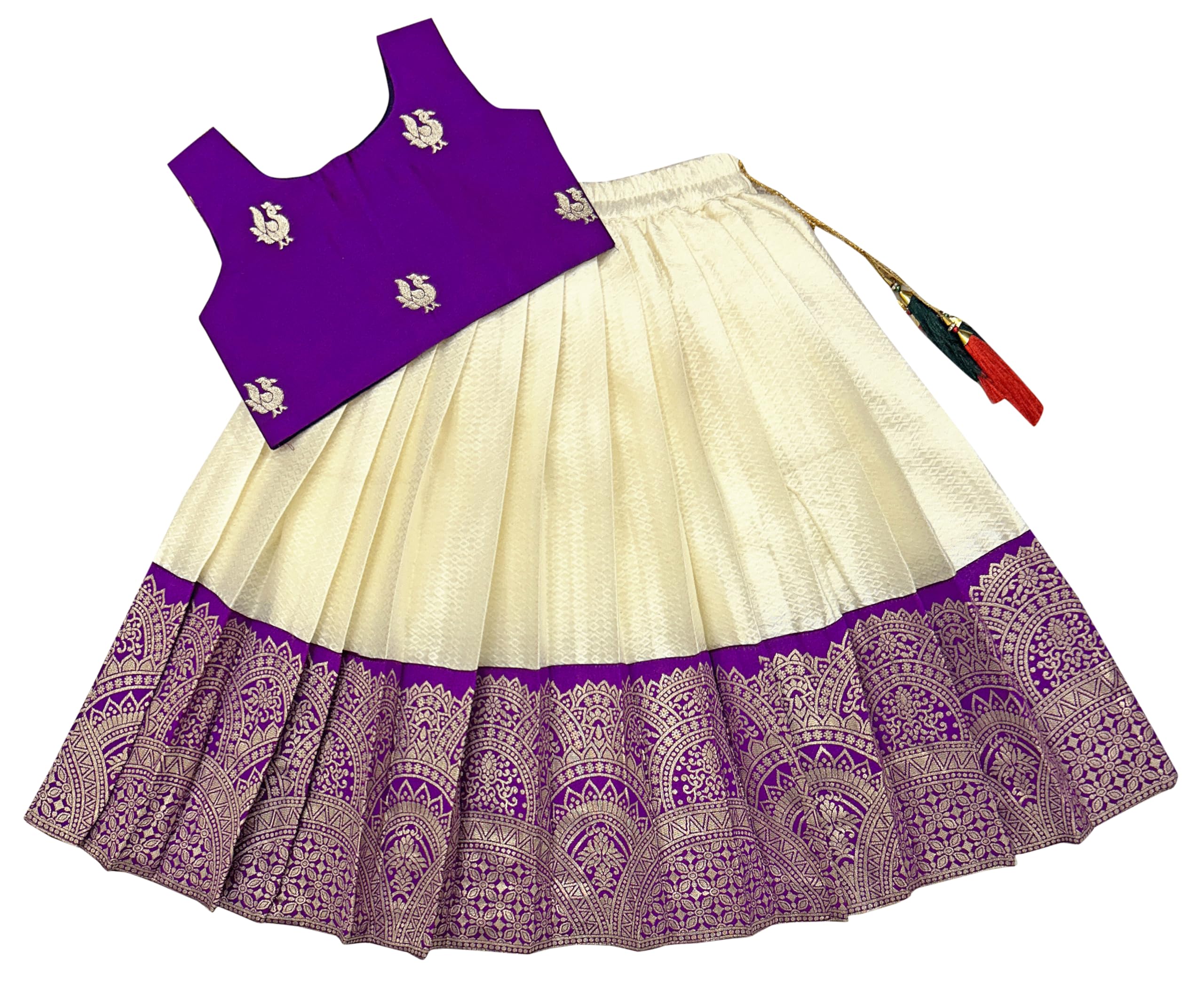FELIZ THE DESIGNER STUDIO Baby Girl's Readymade South Indian Pattu Pavadai Lehenga Choli For Kid's